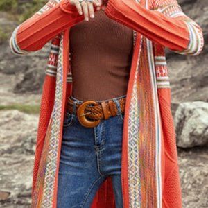 Bohemian Rib-Knit Open Front Cardigan